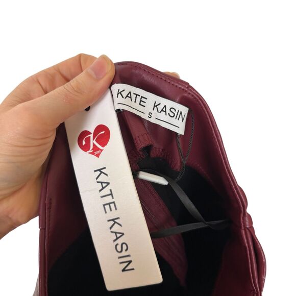 NWT KATE KASIN Faux-Leather Red Knot-Front Wrap Pencil Skirt Women's Size Small - Picture 4 of 5